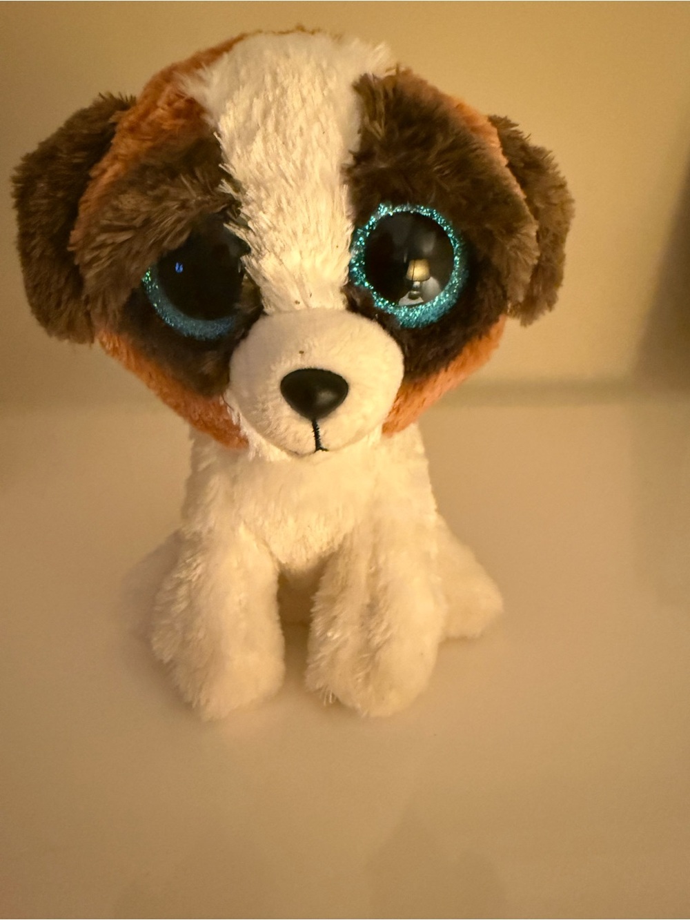 Plush Puppy with Sparkle Blue Eyes - Brown & White